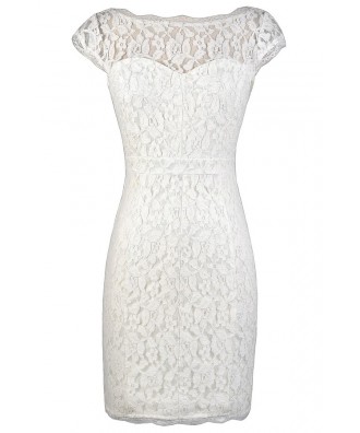 White Lace Dress, White Lace Rehearsal Dinner Dress, Fitted White Lace ...