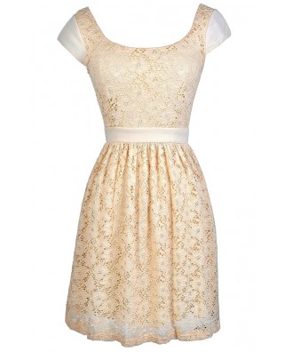 Beige Lace Dress, Beige Lace Capsleeve Dress, Cute Beige Dress, Beige Lace Party Dress, Beige Lace A-Line Dress