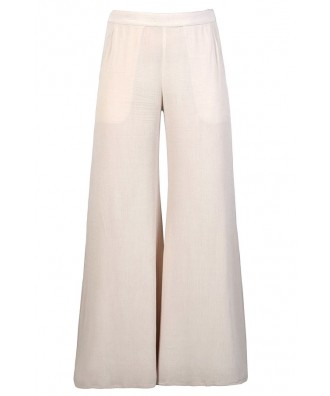 Cute Beige Pants, Beige Wide Leg Pants, Flowy Beige Pants, Beige Palazzo Pants