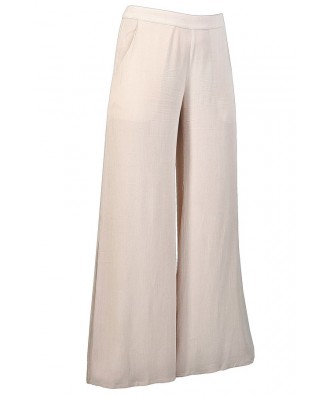 Beige Wide Leg Pants, Cute Beige Pants, Flowy Beige Pants, Go With The ...