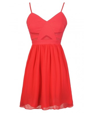 Cute Coral Dress, Coral A-Line Dress, Coral Party Dress, Coral Cocktail Dress, Coral Chiffon Dress