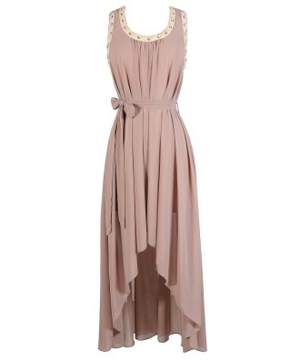 Mocha High Low Dress, Taupe High Low Dress, Brown High Low Dress, Chiffon High Low Dress