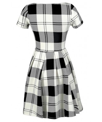 Black and White Plaid Dress, Cute Plaid Dress, Black and Ivory Plaid ...