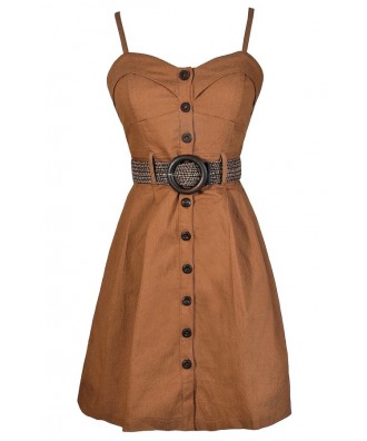 Safari Dress, Safari Style Dress, Belted Button Down Dress, Camel Belted Dress, Camel A-Line Dress, Brown Belted Dress, Taupe Belted Dress