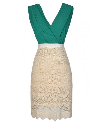 Green and Beige Dress, Cute Lace Dress, Lace Pencil Dress, Green and Beige Lace Dress, Green and Lace Pencil Dress, Lace and Chiffon Pencil Dress, 