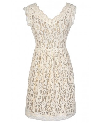 Beige Lace Dress, Cute Beige Dress, Beige Lace Rehearsal Dinner Dress ...