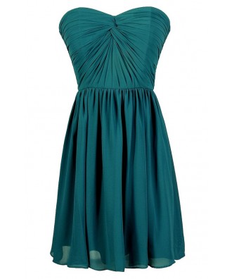 Teal Green Dress, Jade Green Dress, Teal Bridesmaid Dress, Teal Party Dress, Teal Strapless Dress, Teal Chiffon Dress, Teal Cocktail Dress, Teal A-Line Dress, Cute Teal Dress