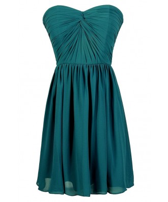 Teal Green Dress, Jade Green Dress, Teal Bridesmaid Dress, Teal Party Dress, Teal Strapless Dress, Teal Chiffon Dress, Teal Cocktail Dress, Teal A-Line Dress, Cute Teal Dress