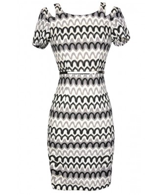 Black and White Dress, Missoni Style Dress, Black and White Missoni Style Dress, Black and White Chevron Dress, Black and White Wave Pattern Dress, Cute Black and White Dress