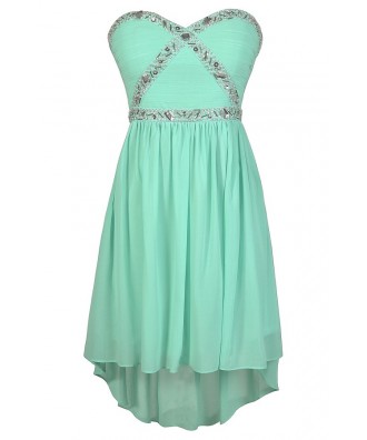 Cute Prom Dress, Mint Prom Dress, Mint High Low Dress, Beaded High Low Dress, Embellished High Low Dress, Mint Party Dress, Mint Cocktail Dress