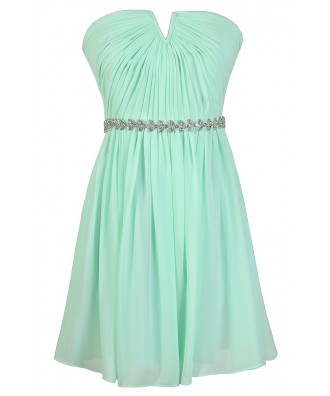 Mint Bridesmaid Dress, Mint Rhinestone Dress, Mint Prom Dress, Mint A ...