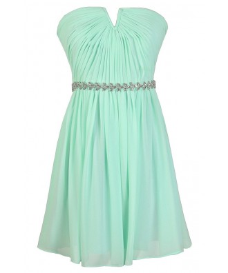 Mint Bridesmaid Dress, Cute Mint Dress, Mint Chiffon Dress, Mint Prom Dress, Mint Party Dress, Mint Rhinestone Dress, Mint Embellished Dress