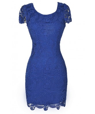 Bright Blue Lace Dress, Blue Lace Pencil Dress, Royal Blue Pencil Dress, Blue Lace Dress