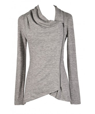 Grey Crossover Cardigan, Cute Grey Cardigan, Grey Sweater, Crossover Zip Cardigan, Cute Fall Top, Cute Fall Outfit