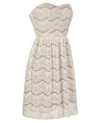 Lily Boutique Beige Lace Dress, Ivory Lace Dress, Beige Lace Rehearsal ...