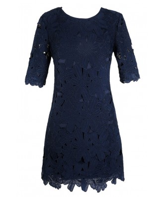 Navy Lace Dress, Cute Lace Dress, Cute Navy Dress, Navy Floral Lace Sheath Dress, Navy Lace Sheath Dress, Navy Crochet Lace Dress