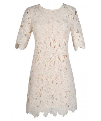 Beige Lace Dress, Beige Lace Sheath Dress, Ivory Lace Dress, Ivory Lace Sheath Dress, Ivory Floral Lace Dress, Cute Rehearsal Dinner Dress, Ivory Lace Rehearsal Dinner Dress, Ivory Lace Bridal Shower Dress, Floral Lace Dress, Off White Lace Dress