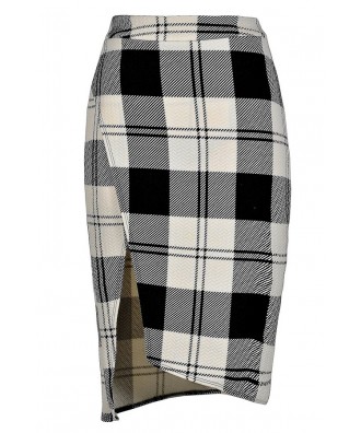 Black and White Plaid Skirt, Black and Ivory Plaid Skirt, Cute Plaid Skirt, Plaid Pencil Skirt, Crossover Pencil Skirt, Plaid Printed Skirt