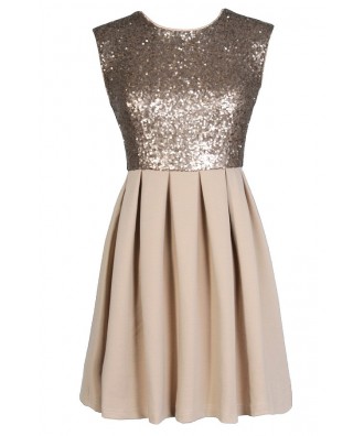 Beige Sequin Dress, Gold Sequin Party Dress, Beige Sequin Cocktail Dress, Cute New Years Dress, Cute Holiday Dress, Beige and Gold Sequin Dress, Gold Sequin A-Line Dress, Beige Sequin A-Line Dress, Beige Sequin Cocktail Dress