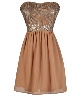 Mocha Sequin Dress, Taupe Sequin Dress, Mocha A-Line Party Dress, Taupe A-Line Party Dress, Mocha Cocktail Dress, Taupe Cocktail Dress, Cute Holiday Dress, Cute New Years Dress