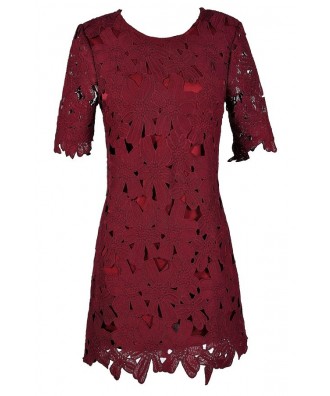 Burgundy Lace Sheath Dress, Burgundy Floral Lace Dress, Cute Burgundy Dress, Cute Red Dress, Red Holiday Dress, Cute Holiday Dress, Cute Christmas Dress, Cute Christmas Party Dress