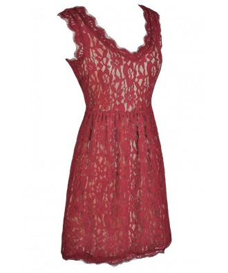 Burgundy lace Dress, Red Lace Dress, Cute Holiday Dress, Cute ...