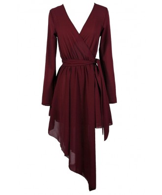 Cute Wrap Dress, Cute Holiday Dress, Cute Christmas Dress, Cute Party Dress, Avante Garde Dress, Burgundy Wrap Dress, Asymetrical Wrap Dress,  