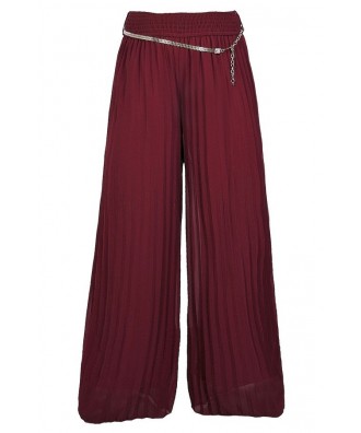 Burgundy Red Wide Leg Holiday Pants