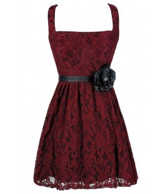 Burgundy Lace Dress, Red Lace Dress, Cute Lace Dress, Cute Holiday Dress, Cute Christmas Dress, Burgundy Lace A-Line Dress, Burgundy Lace Party Dress