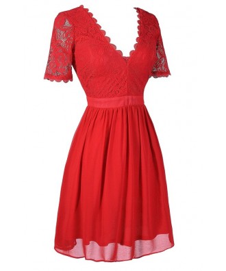 Red Lace Dress, Cute Red Dress, Red A-Line Lace Dress, Red Lace A-Line ...