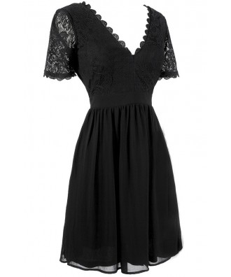 Lily Boutique Black Lace Dress, Cute Black Dress, Black A-Line Dress ...