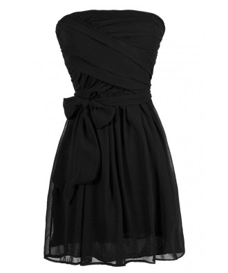 Cute Black Dress, Little Black Dress, Black Strapless Dress, Black Strapless Chiffon Dress, Black Strapless Cocktail Dress, Black Strapless Party Dress, Black Strapless A-Line Dress