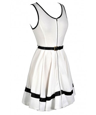 Black and Ivory Belted Dress, Cute Black and Ivory Dress, Black and ...