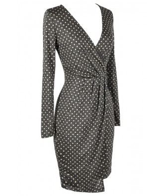 Cute Polka Dot Dress, Cute Longsleeve Dress, Cute Fall Dress, Grey and ...