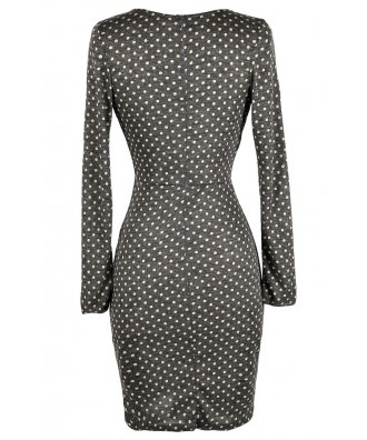 Cute Polka Dot Dress, Cute Longsleeve Dress, Cute Fall Dress, Grey and ...