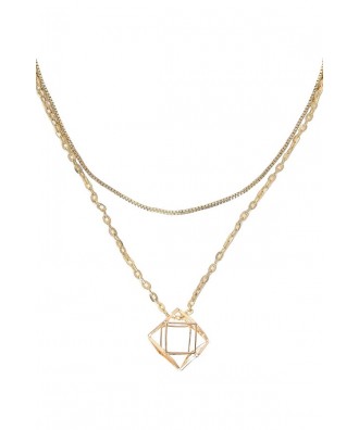 Cute Gold Necklace, Double Chain Necklace, Gold Charm Pendant, Gold Cage Necklace, Gold Cage Pendant, Cute Gold Jewelry