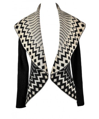 Black and Beige Geometric Sweater, Cute Black and Beige Top, Black and Beige Geometric Cardigan, Cute Geometric Sweater