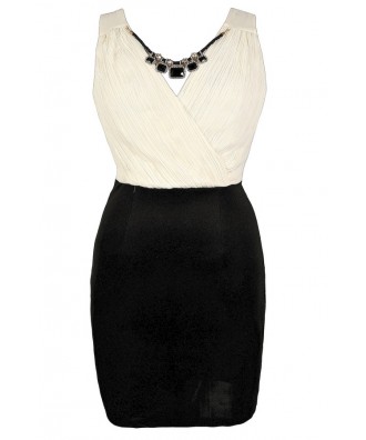 Cute Plus Size Dress, Black and Ivory Plus Size Party Dress, Black and Ivory Plus Size Pencil Dress, Black and Ivory Plus Size Cocktail Dress