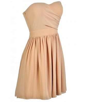 Mocha Strapless Dress, Mocha Party Dress, Mocha Bridesmaid Dress, Cute ...