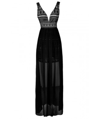 Black Lace Maxi Dress, Lasercut Lace Dress, Lasercut Lace Maxi Dress, Black Floor Length Dress, Black Lace and Chiffon Maxi Dress