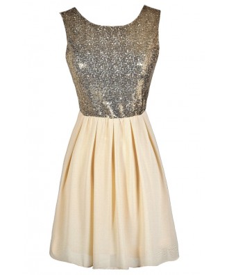 Cream and Gold Sequin Dress, Cream and Gold Sequin A-Line Dress, Cream and Gold Sequin Party Dress, Cream and Gold Sequin Cocktail Dress, Ivory and Gold Sequin Dress, Ivory and Gold Sequin Party Dress