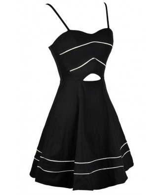 Cute Black A-Line Dress, Black Cutout A-Line Dress, Cute Black Party ...
