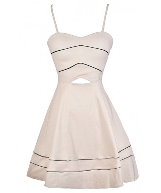 Beige A-Line Dress, Beige Party Dress, Beige Cutout Dress, Cute Beige and Black Dress