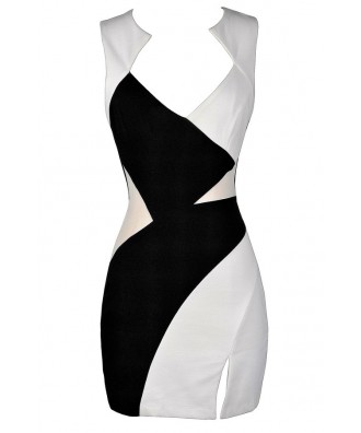 Black and Ivory Colorblock Dress, Black and White Colorblock Dress, Black and Ivory Bodycon Dress, Black and White Bodycon Dress, Cute Black and White Dress, Cute Black and White Party Dress