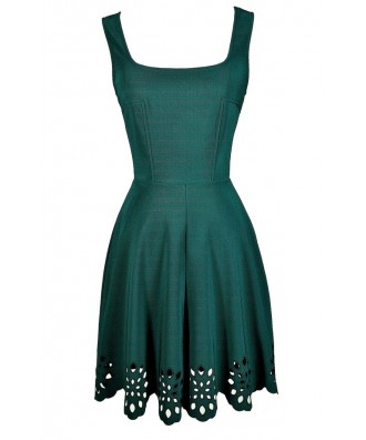 Hunter Green A-Line Dress, Hunter Green Party Dress, Cute Green Dress, Green Lasercut Dress, Green Eyelet Dress, Green Summer Dress, Dark Green A-Line Dress, Dark Green Party Dress