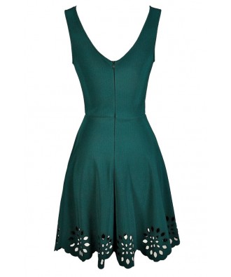 Hunter Green Cutout Dress, Hunter Green A-Line Dress, Green Party Dress ...