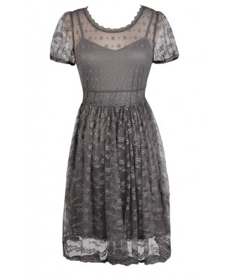 Cute Grey Dress, Grey Embroidered Dress, Grey lace Dress, Grey Party Dress, Grey Summer Dress