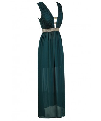 teal and gold gown