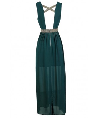 teal and gold gown