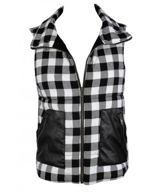 Black and Ivory Plaid Vest, Black and White Plaid Vest, Cute Fall Vest, Cute Winter Vest